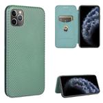 For iPhone 11 Pro Max Carbon Fiber Texture Horizontal Flip TPU + PC + PU Leather Case with Card Slot(Green)