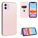 For iPhone 11 Carbon Fiber Texture Horizontal Flip TPU + PC + PU Leather Case with Card Slot(Pink)