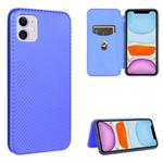For iPhone 11 Carbon Fiber Texture Horizontal Flip TPU + PC + PU Leather Case with Card Slot(Blue)