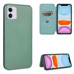 For iPhone 11 Carbon Fiber Texture Horizontal Flip TPU + PC + PU Leather Case with Card Slot(Green)