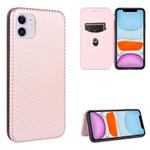 For iPhone 12 mini Carbon Fiber Texture Horizontal Flip TPU + PC + PU Leather Case with Card Slot(Pink)