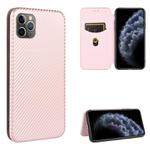 For iPhone 12 Pro Max Carbon Fiber Texture Horizontal Flip TPU + PC + PU Leather Case with Card Slot(Pink)