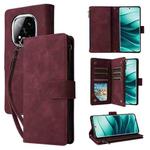 For Redmi Note 14 Pro 5G Multifunctional Frosted Zipper Wallet Leather Phone Case(Wine Red)