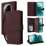 For Redmi Note 14 Pro 5G Multifunctional Frosted Zipper Wallet Leather Phone Case(Coffee)