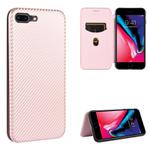 For iPhone 7 Plus / 8 Plus Carbon Fiber Texture Horizontal Flip TPU + PC + PU Leather Case with Card Slot(Pink)