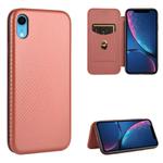 For iPhone XR Carbon Fiber Texture Horizontal Flip TPU + PC + PU Leather Case with Card Slot(Brown)