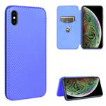 For iPhone XS Max Carbon Fiber Texture Horizontal Flip TPU + PC + PU Leather Case with Card Slot(Blue)