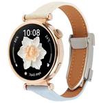 22mm Universal Slim Magnetic Buckle Genuine Leather Watch Band(Blue Beige)