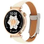 22mm Universal Slim Magnetic Buckle Genuine Leather Watch Band(Plain Weave Beige)