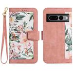 For Google Pixel 7 Pro Floral Pattern Leather Phone Case with Lanyard(Pink)