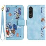 For Sony Xperia 1 VI Floral Pattern Leather Phone Case with Lanyard(Light Blue)