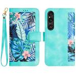 For Sony Xperia 1 VI Floral Pattern Leather Phone Case with Lanyard(Green)