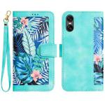 For Sony Xperia 10 VI Floral Pattern Leather Phone Case with Lanyard(Green)