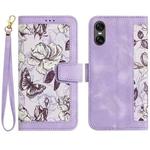 For Sony Xperia 10 VI Floral Pattern Leather Phone Case with Lanyard(Light Purple)