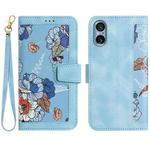 For Sony Xperia 5 V Floral Pattern Leather Phone Case with Lanyard(Light Blue)