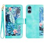 For Sony Xperia 5 V Floral Pattern Leather Phone Case with Lanyard(Green)