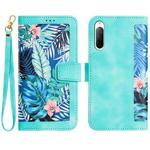 For Sony Xperia 10 V Floral Pattern Leather Phone Case with Lanyard(Green)