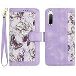 For Sony Xperia 10 V Floral Pattern Leather Phone Case with Lanyard(Light Purple)