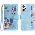 For OPPO Reno9 A Floral Pattern Leather Phone Case with Lanyard(Light Blue)