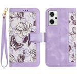 For OPPO Reno9 A Floral Pattern Leather Phone Case with Lanyard(Light Purple)