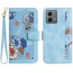 For Motorola Moto G84 Floral Pattern Leather Phone Case with Lanyard(Light Blue)