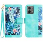 For Motorola Moto G84 Floral Pattern Leather Phone Case with Lanyard(Green)