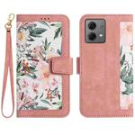 For Motorola Moto G84 Floral Pattern Leather Phone Case with Lanyard(Pink)