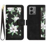 For Motorola Moto G84 Floral Pattern Leather Phone Case with Lanyard(Black)