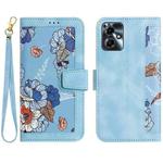 For Motorola Moto G54 Floral Pattern Leather Phone Case with Lanyard(Light Blue)