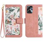 For Motorola Moto G54 Floral Pattern Leather Phone Case with Lanyard(Pink)