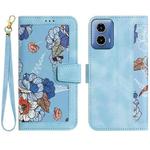 For Motorola Moto G24 Floral Pattern Leather Phone Case with Lanyard(Light Blue)