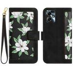 For Motorola Moto G14 Floral Pattern Leather Phone Case with Lanyard(Black)