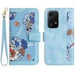 For Honor 200 Lite Global Floral Pattern Leather Phone Case with Lanyard(Light Blue)