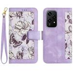 For Honor 200 Lite Global Floral Pattern Leather Phone Case with Lanyard(Light Purple)