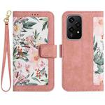 For Honor 200 Lite Global Floral Pattern Leather Phone Case with Lanyard(Pink)