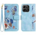 For Honor X6b Floral Pattern Leather Phone Case with Lanyard(Light Blue)