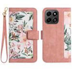 For Honor X6b Floral Pattern Leather Phone Case with Lanyard(Pink)