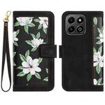 For Honor X6b Floral Pattern Leather Phone Case with Lanyard(Black)