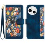 For Sharp Aquos Sense9 Floral Pattern Leather Phone Case with Lanyard(Dark Blue)