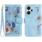 For Redmi Note 13 Pro+ Floral Pattern Leather Phone Case with Lanyard(Light Blue)