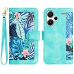 For Redmi Note 13 Pro+ Floral Pattern Leather Phone Case with Lanyard(Green)