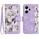 For Redmi Note 13 Pro+ Floral Pattern Leather Phone Case with Lanyard(Light Purple)