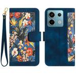 For Redmi Note 13 Pro 5G Floral Pattern Leather Phone Case with Lanyard(Dark Blue)