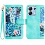 For Redmi Note 13 4G Floral Pattern Leather Phone Case with Lanyard(Green)