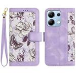 For Redmi Note 13 4G Floral Pattern Leather Phone Case with Lanyard(Light Purple)