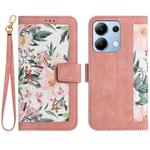 For Redmi Note 13 4G Floral Pattern Leather Phone Case with Lanyard(Pink)