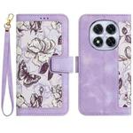 For Redmi Note 14 Pro 5G Floral Pattern Leather Phone Case with Lanyard(Light Purple)