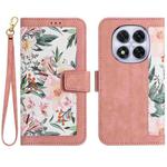 For Redmi Note 14 Pro+ 5G Floral Pattern Leather Phone Case with Lanyard(Pink)