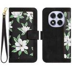 For Redmi Note 14 Pro+ 5G Floral Pattern Leather Phone Case with Lanyard(Black)