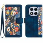 For Redmi Note 14 Pro+ 5G Floral Pattern Leather Phone Case with Lanyard(Dark Blue)